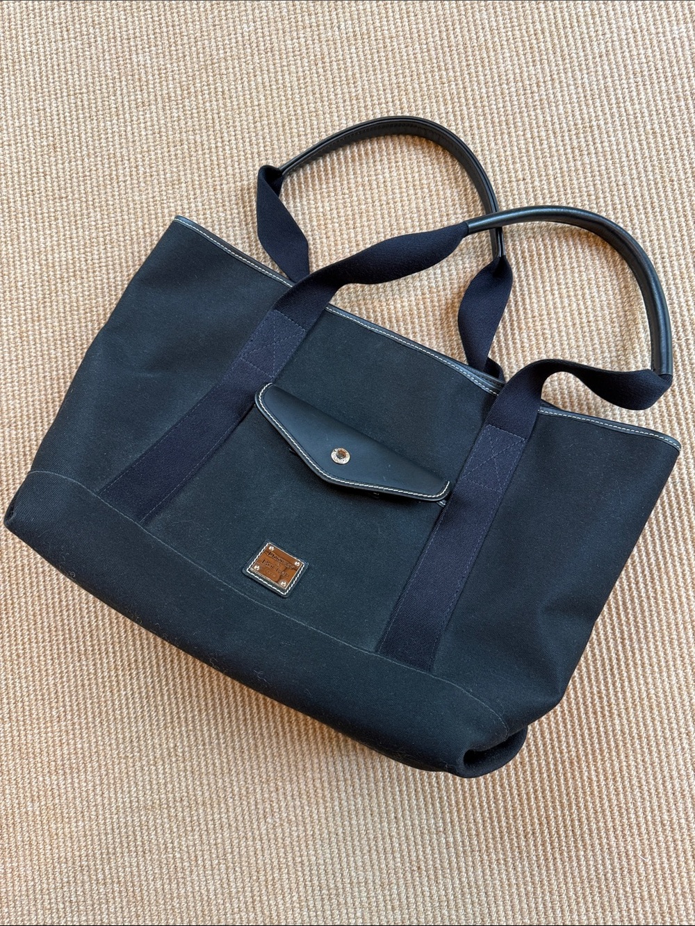 Dooney & Bourke Heavyweight Black Canvas Tote w/ Leather Handles & Trim